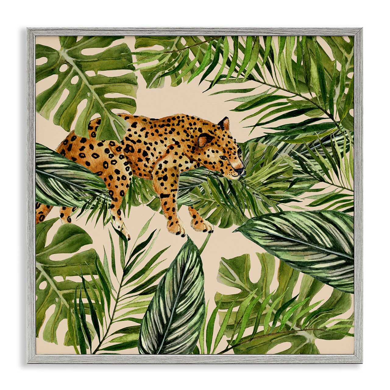 Stupell Industries Resting Leopard on Branch Framed Giclee Wall Art Design by Janet Tava
